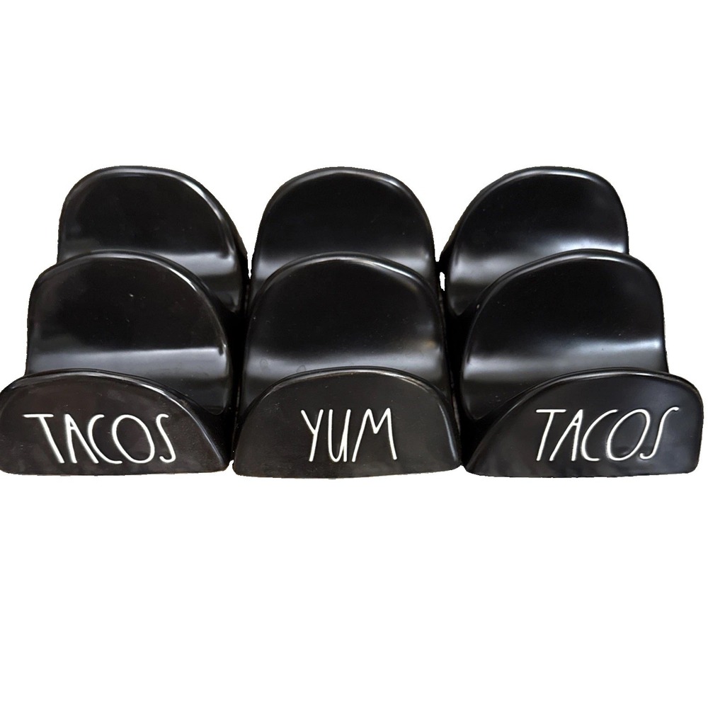 New‎ Rae Dunn "TACOS" Ceramic Black Taco holder Set Of 3 Farmhouse Kitchen